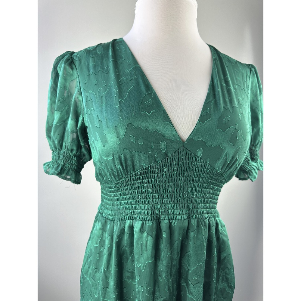 Hutch Empire Smocked Ruffle Short Sleeve Maxi Dress Holiday Green Pockets Size 6 - Picture 7 of 16